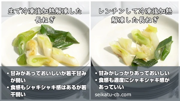 加熱解凍した生で冷凍した長ねぎ