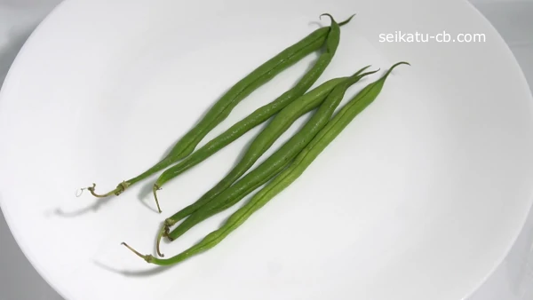 さやいんげんをキッチンペーパーとポリ袋に入れて冷蔵保存5日目