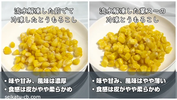 業務スーパーの冷凍とうもろこしと茹でて冷凍したとうもろこしの味や食感の違い
