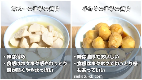 業スーの里芋の煮物と手作りの里芋の煮物の味や食感の違い