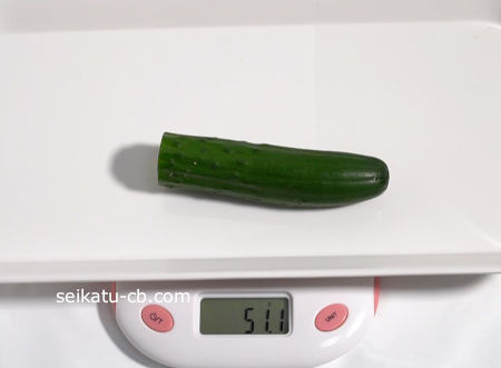 1週間目のラップして保存するカットしたきゅうりの重さは48.8g