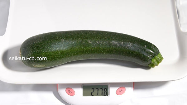 ズッキーニを常温保存2週間目の重さは291.7g