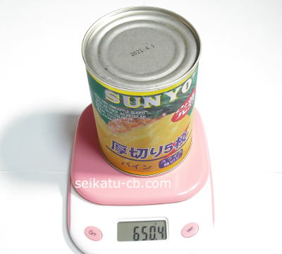 パイナップルの缶詰（5枚入り）1缶の重さは650.4g