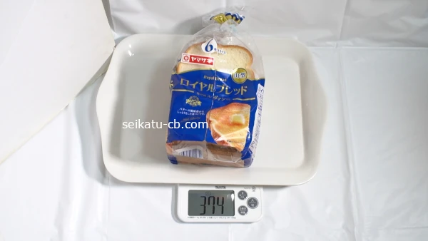 山型の食パン6枚入りの重さは374g